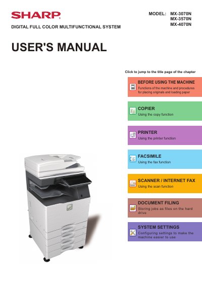SHARP MX-3070N/MX-3570N/MX-4070N Digital Full Color Multifunctional System User's Manual - cover page
