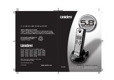 Uniden TXC580 Optional Handset Owner's Manual - cover page