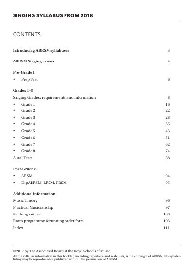 ABRSM Singing Syllabus 2018