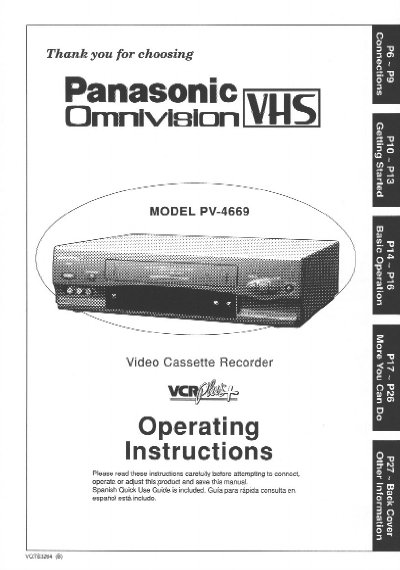 Panasonic PV-4669 VCR Operating Instructions - cover page