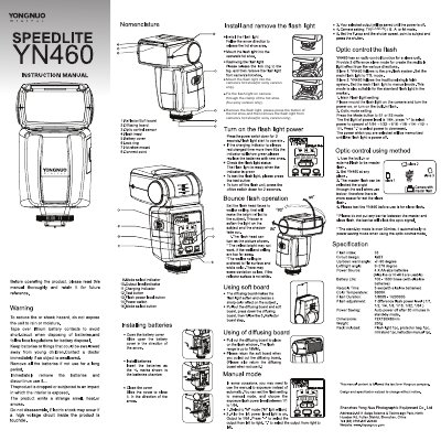 Yongnuo YN460 Speedlite Flash Light Instruction Manual