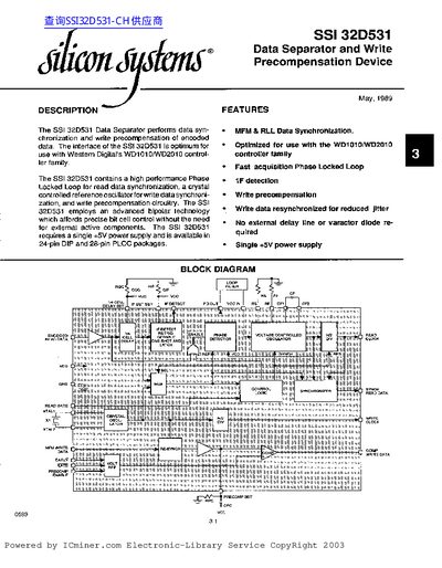 SSI Silicon Devices 32D531 Data Separator Datasheet - cover page