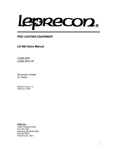 Leprecon LD-360 MPX Dimmer User Manual - cover page