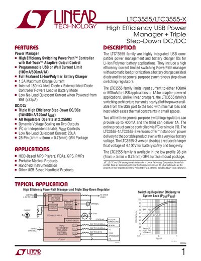 Linear Technology LTC3555/LTC3555-X High‑Efficiency USB Power Manager Datasheet - cover page