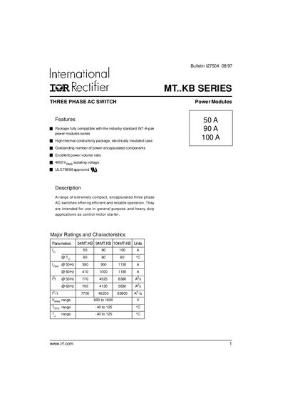 International Rectifier MT..KB Series Three-Phase AC Switch Datasheet - cover page