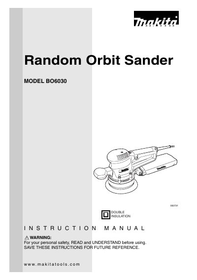Makita BO6030 Random Orbit Sander Instruction Manual - cover page