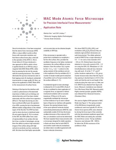 MAC Mode AFM for Precision Interfacial Force Measurements Application Note - cover page