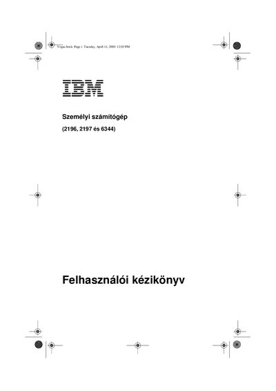 IBM 2196, 2197, 6344 Personal Computer User Manual - cover page