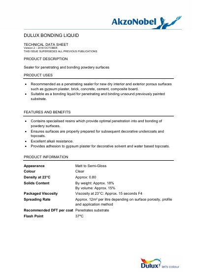 Dulux Bonding Liquid Technical Data Sheet - cover page