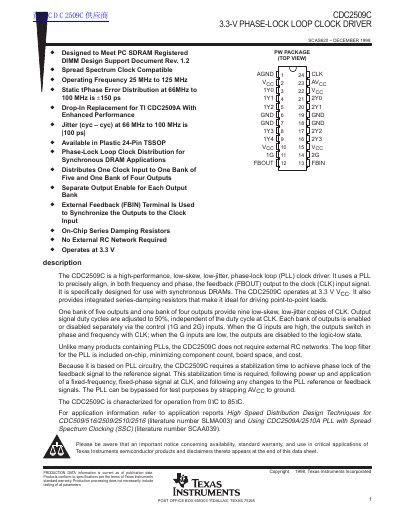 Texas Instruments CDC2509C 3.3-V Phase-Lock Loop Clock Driver Datasheet