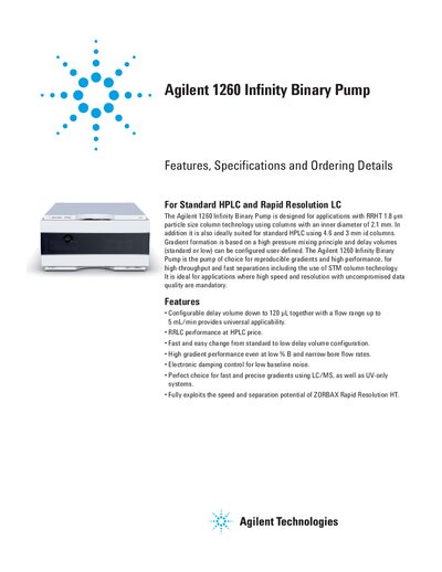Agilent 1260 Infinity Binary Pump Features and Specifications - cover page