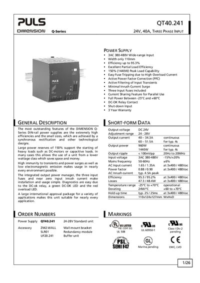 PULS QT40.241 Power Supply User Manual - cover page