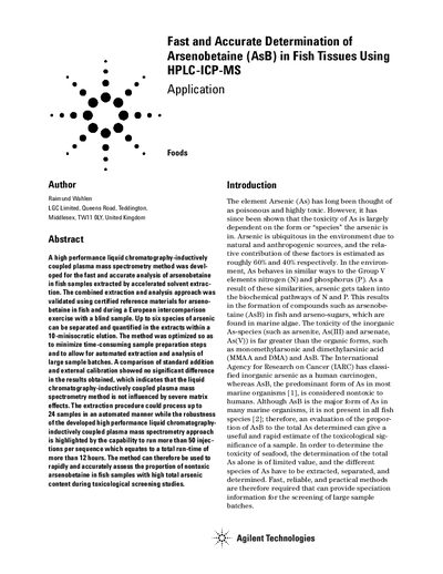 Determination of Arsenobetaine in Fish Tissues Using HPLC-ICP-MS Application Note - cover page