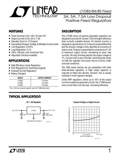 Linear Technology LT1083/84/85 Fixed Regulators Datasheet - cover page