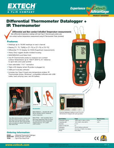 EXTECH HD200 ............Differential Thermometer Datalogger HD200-NIST ..HD200 with NIST Certificate TP200 ............Type K Pipe Clamp Probe Manual - cover page