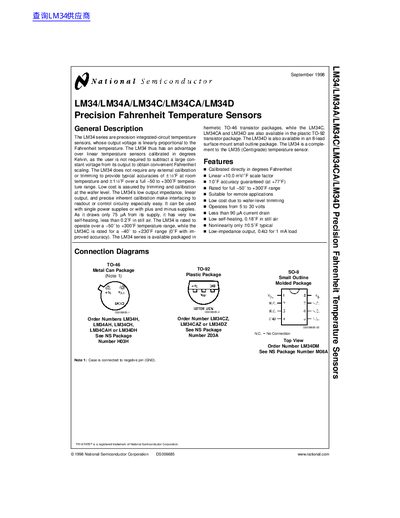 National Semiconductor LM34/LM34A/LM34C/LM34CA/LM34D handbook - cover page