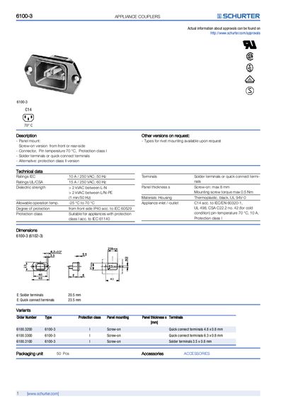 SCHURTER 6100-3 Appliance Coupler Product Leaflet - cover page