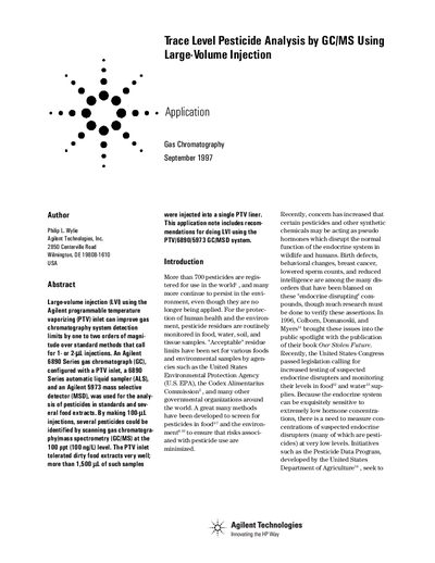 Agilent Trace Level Pesticide Analysis by GC/MS Using Large-Volume Injection Application Note - cover page