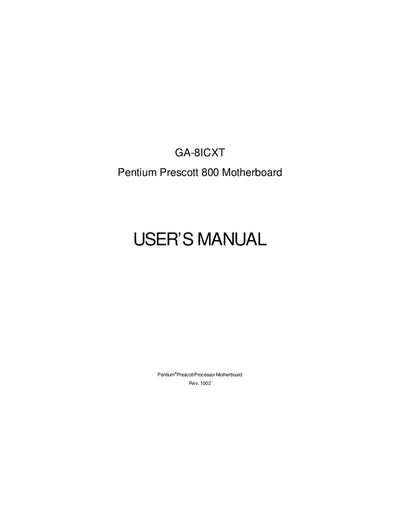 GA-8ICXT Pentium Prescott 800 Motherboard USER S MANUAL - cover page