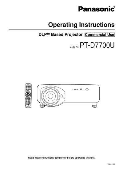 Panasonic PT-D7700U Projector User Manual - cover page