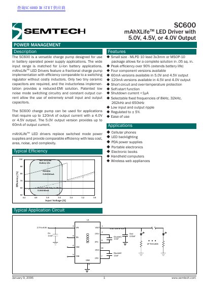 Semtech SC600 Charge Pump Datasheet