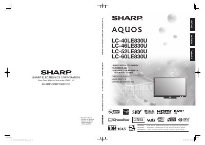 Sharp LC-40LE830U/LC-46LE830U/LC-52LE830U/LC-60LE830U Operation Manual - cover page