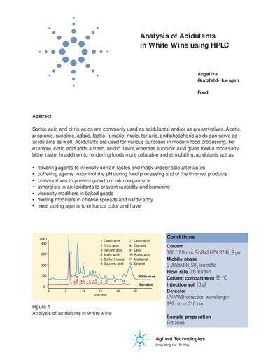 Agilent Analysis of Acidulants in White Wine using HPLC Application Note - cover page