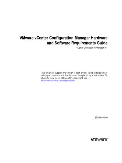 VMware vCenter Configuration Manager 5.4 Hardware and Software Requirements Guide - cover page