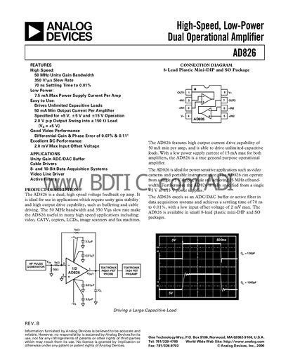 Analog Devices AD826 Datasheet - cover page
