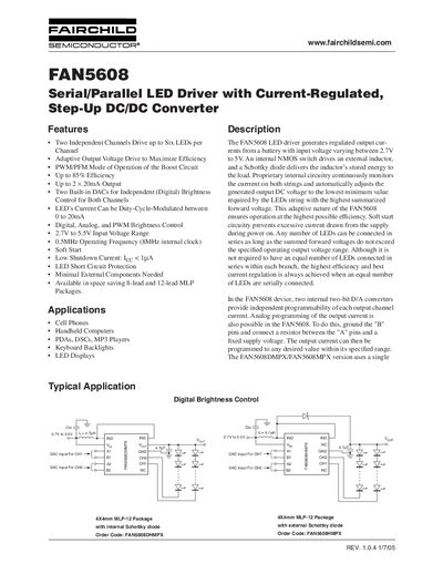 Fairchild FAN5608 LED Driver Datasheet - cover page