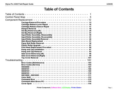 Epson Stylus Pro 4000 Field Repair Guide - cover page