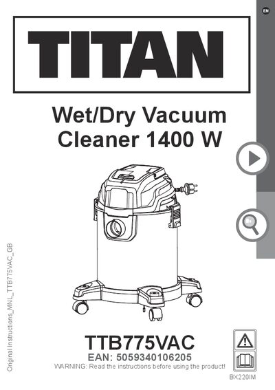 Titan TTB775VAC Vacuum Cleaner User Manual - cover page