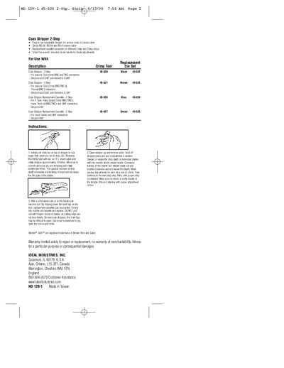 Ideal Industries ND 129-1 2-Step Coax Stripper Instructions - cover page