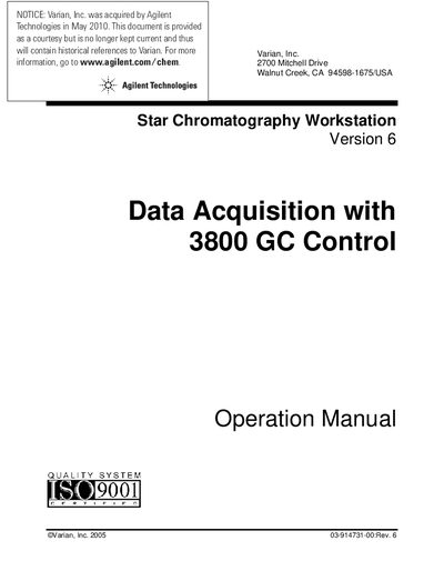 Agilent Star Chromatography Workstation v6 Data Acquisition with 3800 GC Control Operation Manual