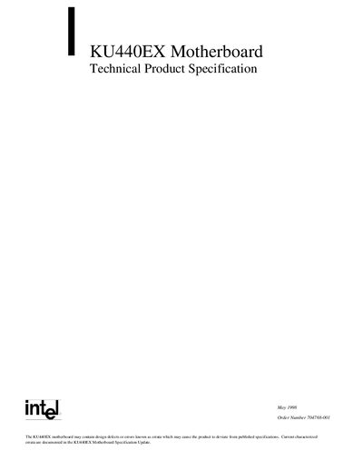 Intel KU440EX Motherboard Technical Product Specification - cover page