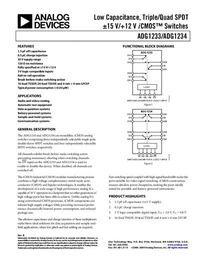 Analog Devices ADG1233/ADG1234 Datasheet - cover page