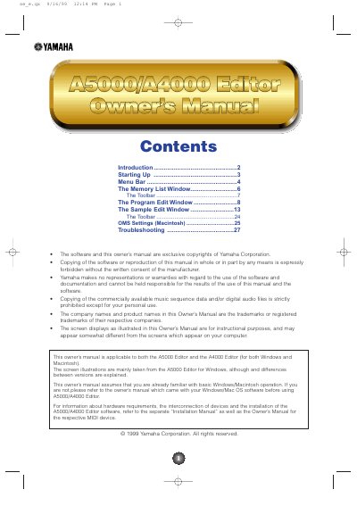 Yamaha A5000/A4000 Editor Owner's Manual - cover page
