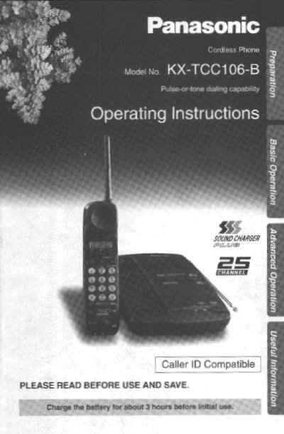 Panasonic KX-TCC106-B Cordless Phone Operating Instructions - cover page