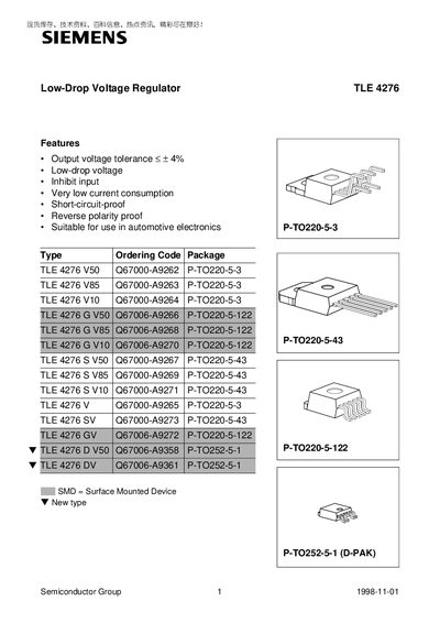 Siemens TLE4276 Low-Drop Voltage Regulator Handbook