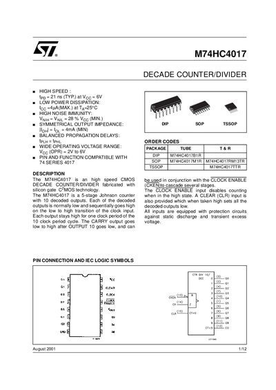 STMicroelectronics M74HC4017 Datasheet - cover page