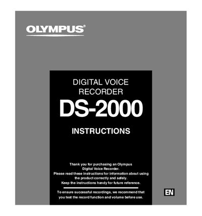 Olympus DS-2000 Digital Voice Recorder Instructions - cover page