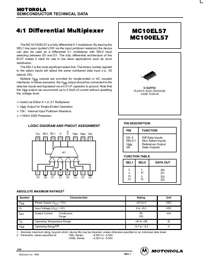Motorola MC10EL57/MC100EL57 Datasheet - cover page