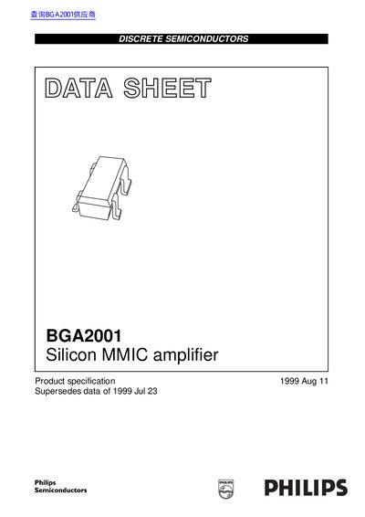 Philips BGA2001 Silicon MMIC Amplifier Datasheet - cover page