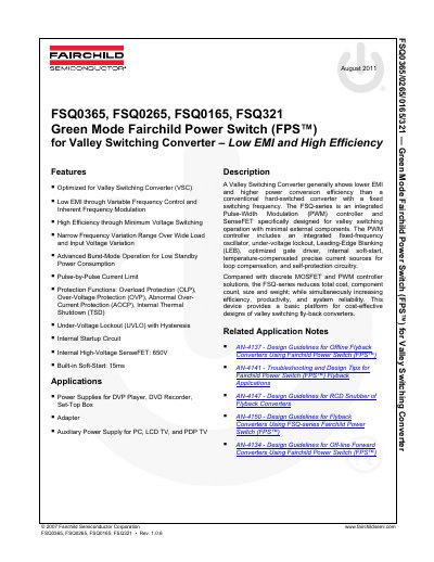 Fairchild Semiconductor FSQ0265RN Power Switch Datasheet - cover page