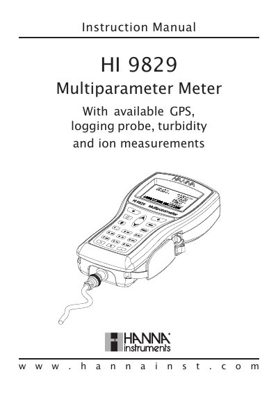 Hanna Instruments HI 9829 Multiparameter Meter Instruction Manual - cover page