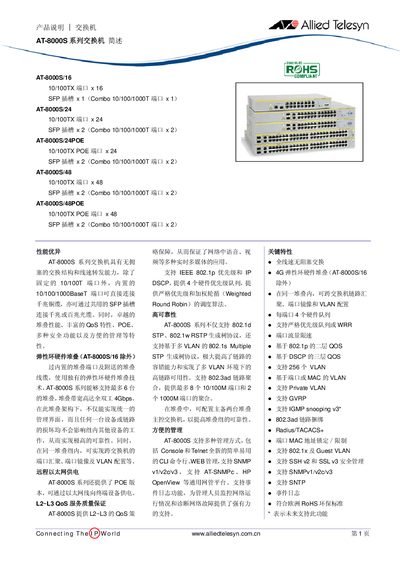 Allied Telesis AT-8000S Switch Selection Guide - cover page