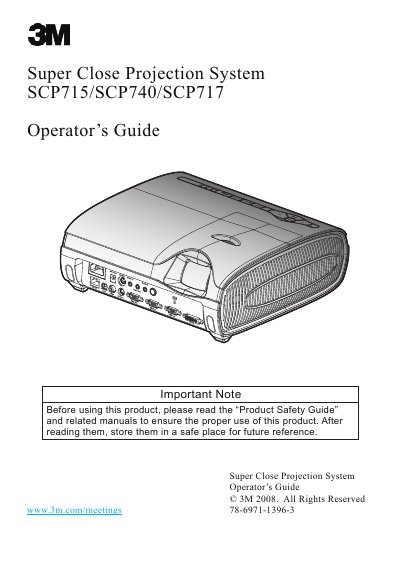 3M WX20 Digital Projector Operator's Guide - cover page