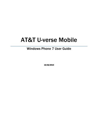 AT&T U-verse Mobile Windows Phone 7 User Guide - cover page