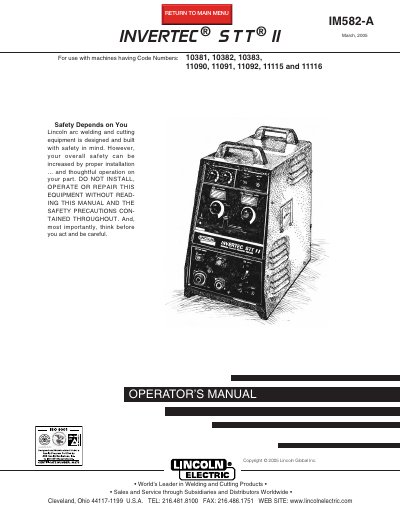 Lincoln Electric IM582-A SST II Operator's Manual - cover page