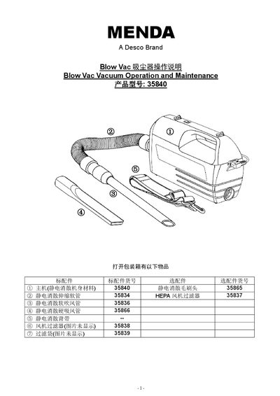Menda Blow Vac Vacuum Cleaner Operating Instructions - cover page